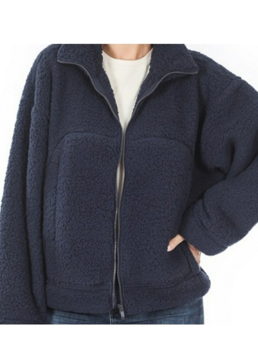 Zenana Outfitters Sherpa Fleece Full Zip Cropped Coat Jacket